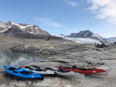 Bird's eye view of a fleet of Neris Smart PRO kayaks in Greenland